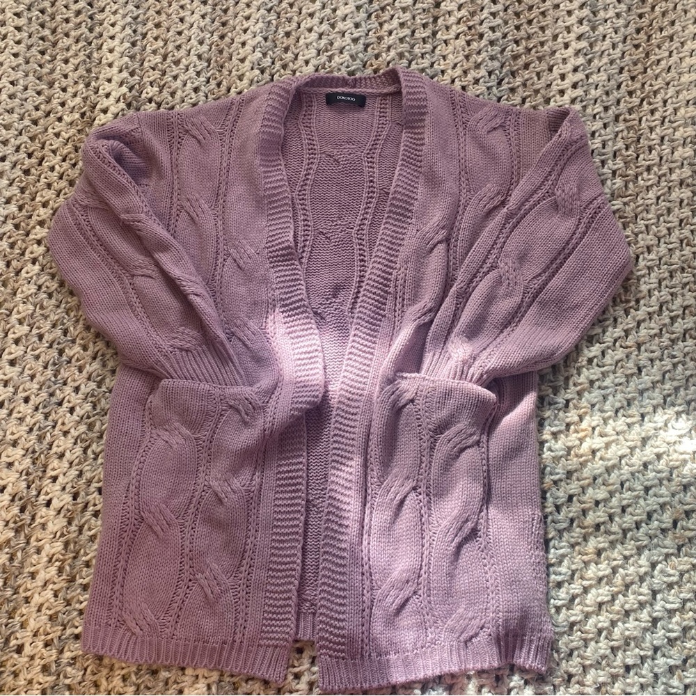 Elegant Mauve Cable Knit Cardigan